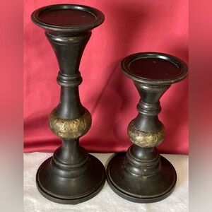 Vintage 2006 wood pedestal candle holders